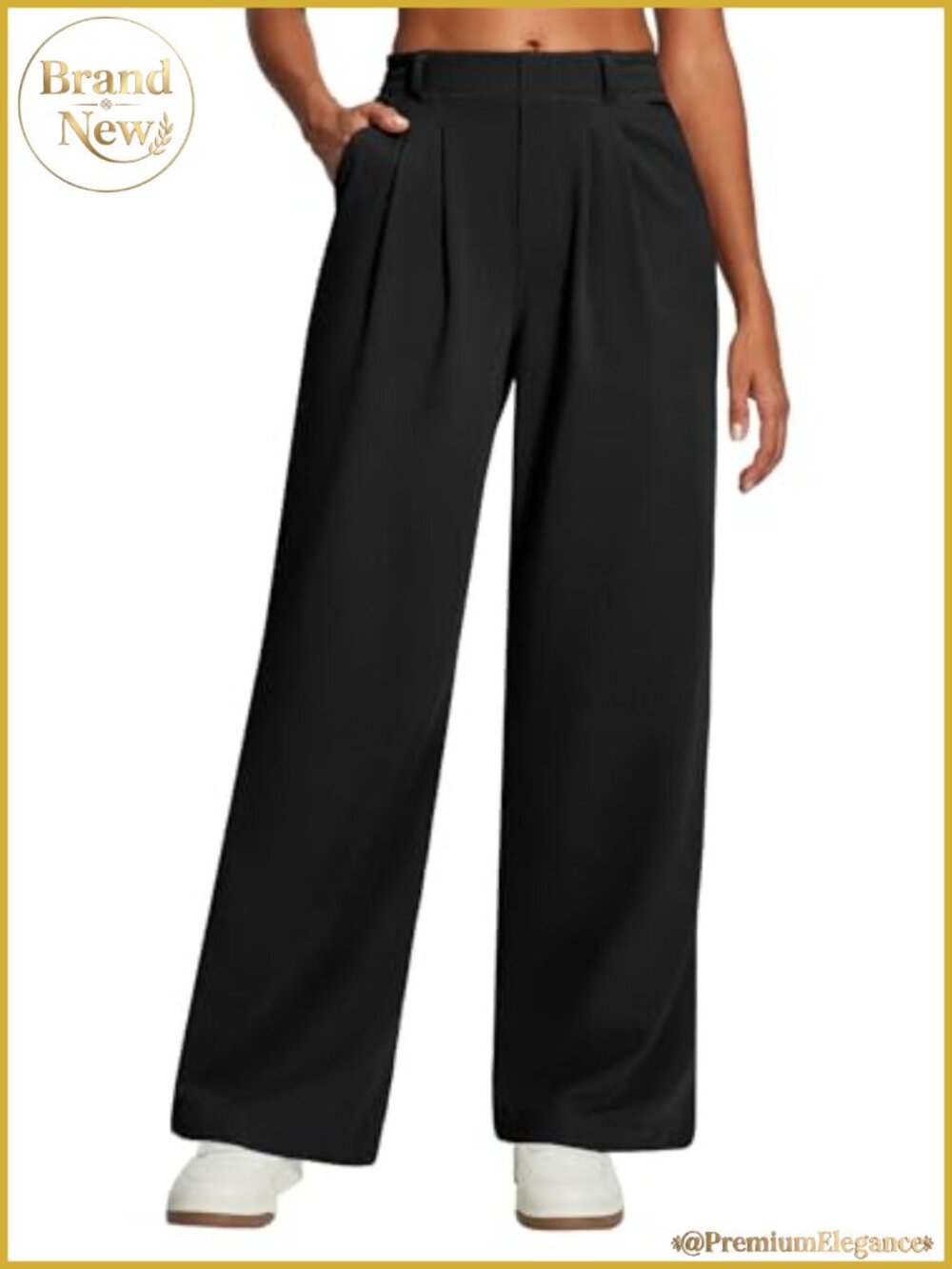 Wide Leg Stretchy Waffle Work Pants Tummy Control Pull On